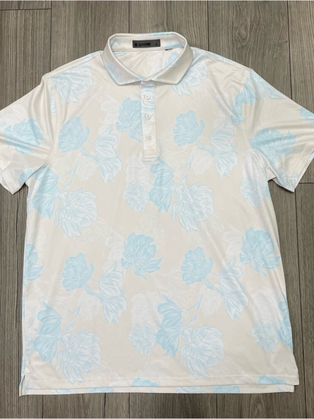 G/FORE White Polo with Light Blue Floral Print